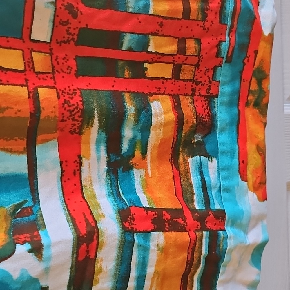 CHETTA B Vibrant Blue and Orange Sleeveless Sheath Midi Dress - Picture 4 of 10